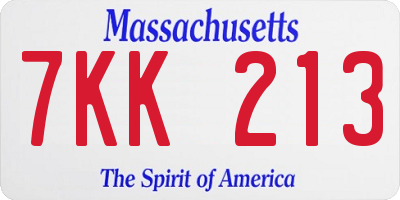 MA license plate 7KK213