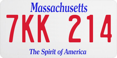 MA license plate 7KK214