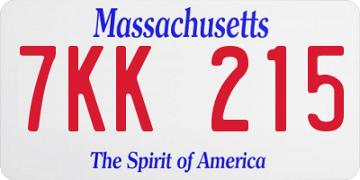 MA license plate 7KK215