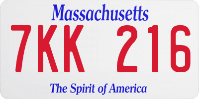 MA license plate 7KK216