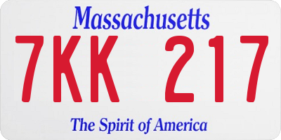 MA license plate 7KK217