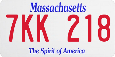 MA license plate 7KK218