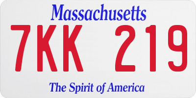 MA license plate 7KK219