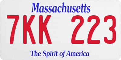 MA license plate 7KK223