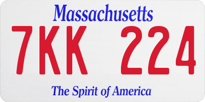 MA license plate 7KK224