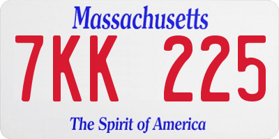 MA license plate 7KK225