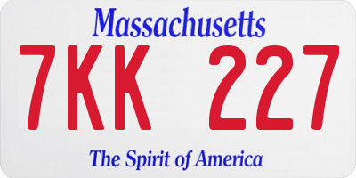 MA license plate 7KK227