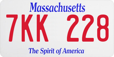 MA license plate 7KK228
