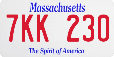 MA license plate 7KK230