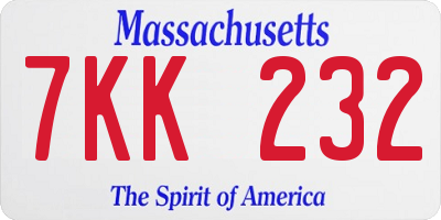 MA license plate 7KK232