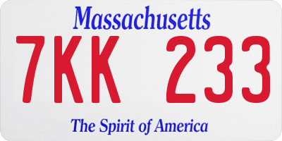 MA license plate 7KK233