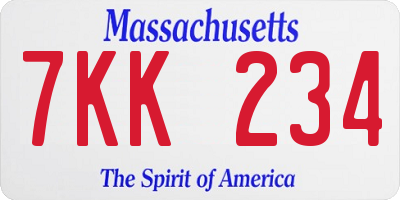 MA license plate 7KK234