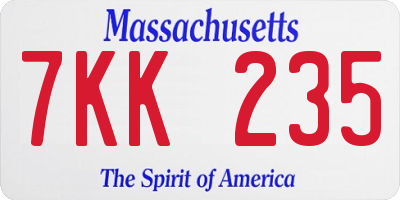 MA license plate 7KK235