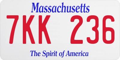 MA license plate 7KK236