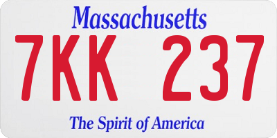 MA license plate 7KK237