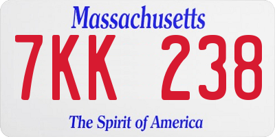 MA license plate 7KK238