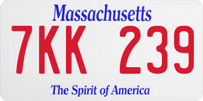 MA license plate 7KK239