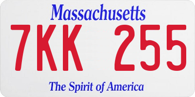 MA license plate 7KK255
