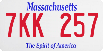 MA license plate 7KK257