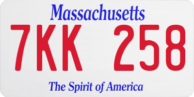 MA license plate 7KK258