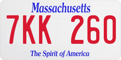 MA license plate 7KK260