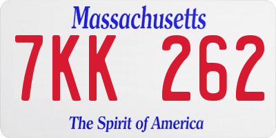 MA license plate 7KK262