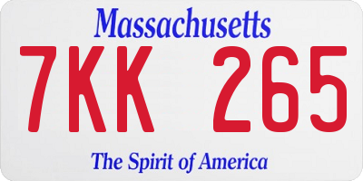 MA license plate 7KK265