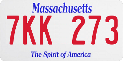 MA license plate 7KK273