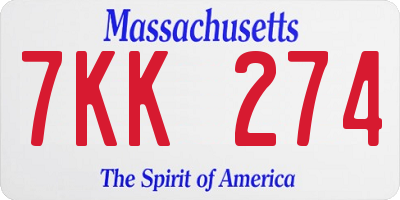 MA license plate 7KK274