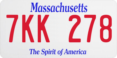 MA license plate 7KK278