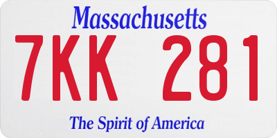 MA license plate 7KK281