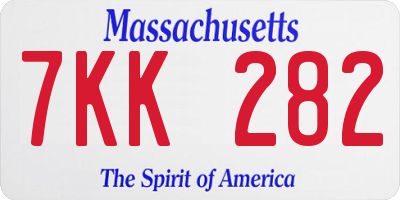 MA license plate 7KK282