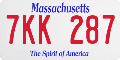 MA license plate 7KK287