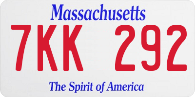 MA license plate 7KK292
