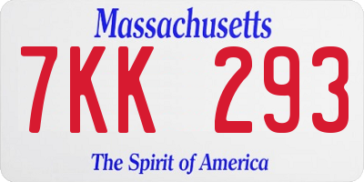 MA license plate 7KK293