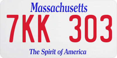 MA license plate 7KK303