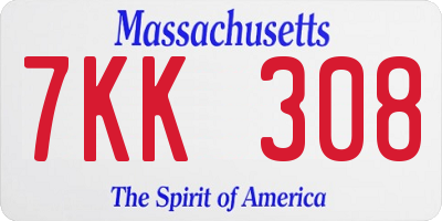 MA license plate 7KK308