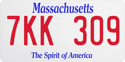 MA license plate 7KK309