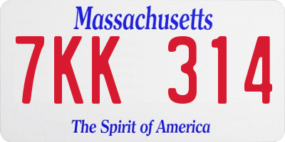 MA license plate 7KK314