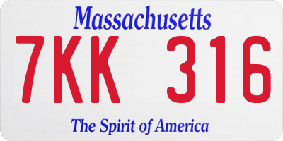 MA license plate 7KK316
