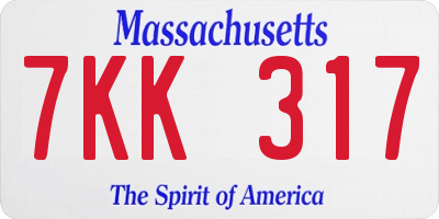 MA license plate 7KK317