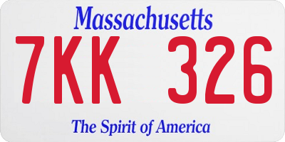 MA license plate 7KK326