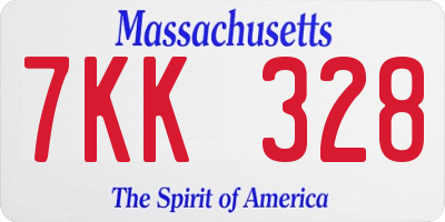 MA license plate 7KK328