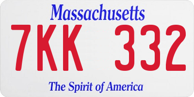 MA license plate 7KK332