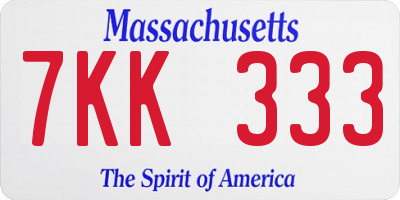 MA license plate 7KK333