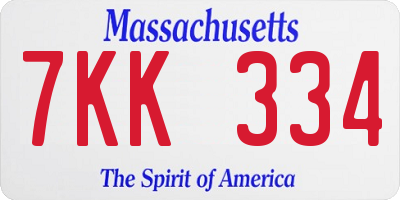 MA license plate 7KK334