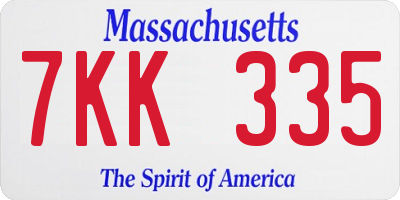 MA license plate 7KK335