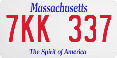 MA license plate 7KK337