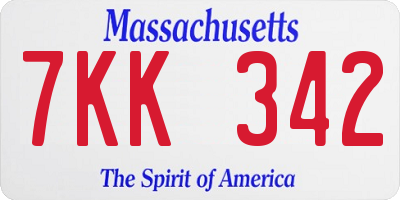 MA license plate 7KK342