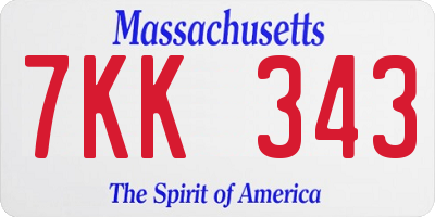 MA license plate 7KK343